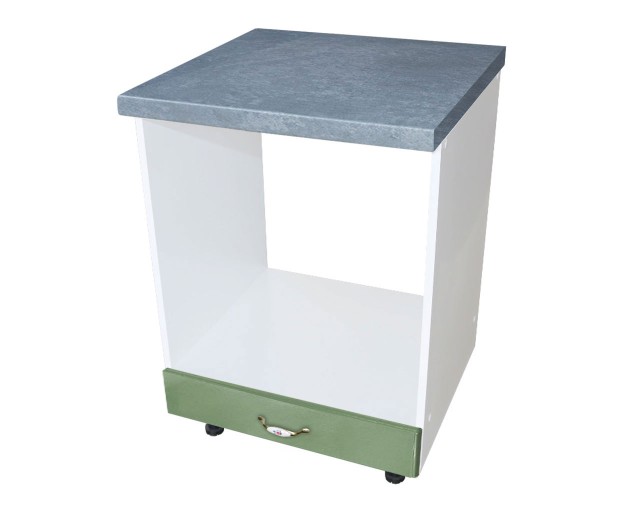 Corp pentru cuptor incorporabil cu sertar Zebra, Alb/MDF Verde, cu blat beton, 60 x 85 x 60 cm